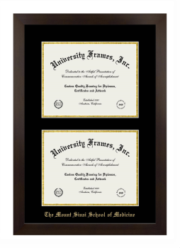 Mount Sinai School of Medicine Double Diploma Frame in Manhattan Espresso with Black & Gold Mats for document: 8 1/2"h x 11"w  , document: 8 1/2"h x 11"w  