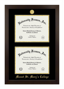 Mount St. Mary's College (California) Double Diploma Frame in Manhattan Espresso with Black & Gold Mats for document: 8 1/2"h x 11"w  , document: 8 1/2"h x 11"w  