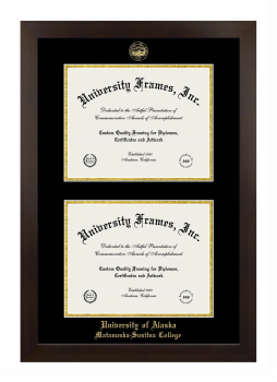 University of Alaska Matanuska-Susitna College Double Diploma Frame in Manhattan Espresso with Black & Gold Mats for document: 8 1/2"h x 11"w  , document: 8 1/2"h x 11"w  