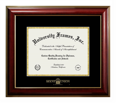Mount Union College Diploma Frame in Classic Mahogany with Gold Trim with Black & Gold Mats for document: 8 1/2"h x 11"w  