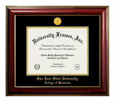 San Jose State University College of Business Diploma Frame in Classic Mahogany with Gold Trim with Black & Gold Mats for document: 8 1/2"h x 11"w  