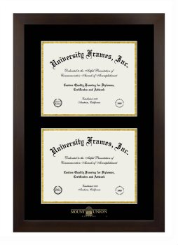 Mount Union College Double Diploma Frame in Manhattan Espresso with Black & Gold Mats for document: 8 1/2"h x 11"w  , document: 8 1/2"h x 11"w  