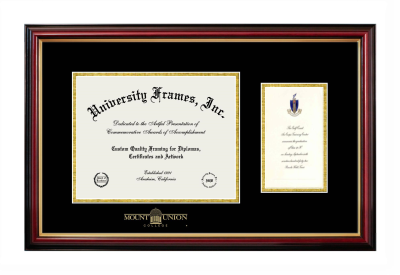 Mount Union College Diploma with Announcement Frame in Petite Mahogany with Gold Trim with Black & Gold Mats for document: 8 1/2"h x 11"w  , diploma: 7"h x 4"w  