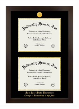 San Jose State University College of Humanities & the Arts Double Diploma Frame in Manhattan Espresso with Black & Gold Mats for document: 8 1/2"h x 11"w  , document: 8 1/2"h x 11"w  
