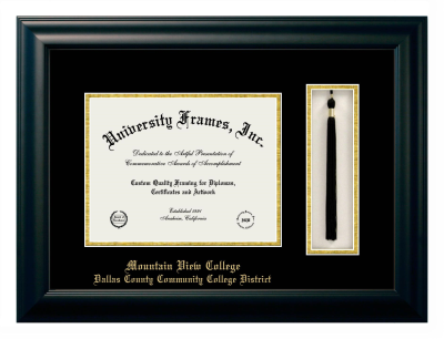 Mountain View College Dallas County Community College District Diploma with Tassel Box Frame in Satin Black with Black & Gold Mats for document: 8 1/2"h x 11"w  