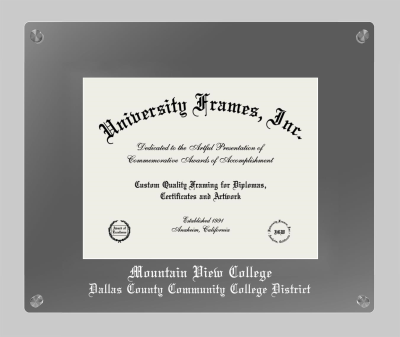 Mountain View College Dallas County Community College District Lucent Clear-over-Smoke Frame in Lucent Smoke Moulding with Lucent Smoke Mat for document: 8 1/2"h x 11"w  