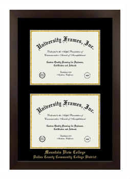 Mountain View College Dallas County Community College District Double Diploma Frame in Manhattan Espresso with Black & Gold Mats for document: 8 1/2"h x 11"w  , document: 8 1/2"h x 11"w  