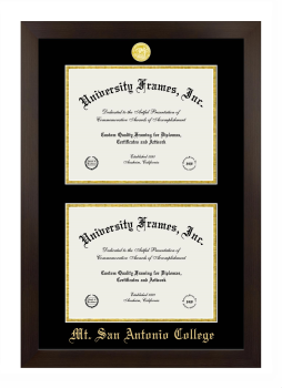 Mt. San Antonio College Double Diploma Frame in Manhattan Espresso with Black & Gold Mats for document: 8 1/2"h x 11"w  , document: 8 1/2"h x 11"w  