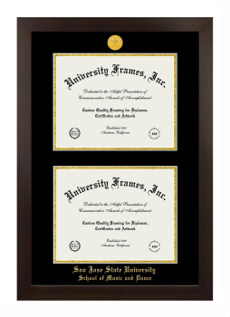 San Jose State University School of Music and Dance Double Diploma Frame in Manhattan Espresso with Black & Gold Mats for document: 8 1/2"h x 11"w  , document: 8 1/2"h x 11"w  