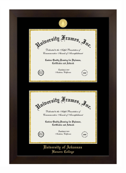 University of Arkansas (Fayetteville) Honors College Double Diploma Frame in Manhattan Espresso with Black & Gold Mats for document: 8 1/2"h x 11"w  , document: 8 1/2"h x 11"w  