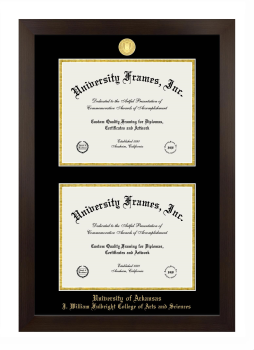 University of Arkansas (Fayetteville) J. William Fulbright College of Arts and Sciences Double Diploma Frame in Manhattan Espresso with Black & Gold Mats for document: 8 1/2"h x 11"w  , document: 8 1/2"h x 11"w  