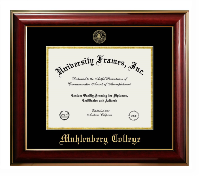Muhlenberg College Diploma Frame in Classic Mahogany with Gold Trim with Black & Gold Mats for document: 8 1/2"h x 11"w  