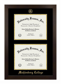 Muhlenberg College Double Diploma Frame in Manhattan Espresso with Black & Gold Mats for document: 8 1/2"h x 11"w  , document: 8 1/2"h x 11"w  