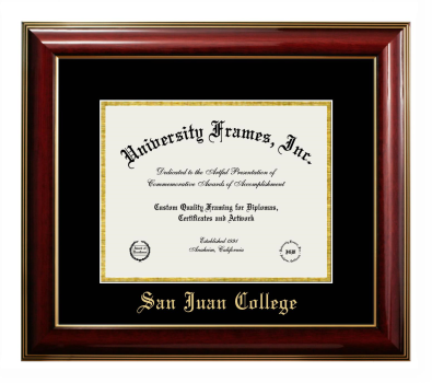 San Juan College Diploma Frame in Classic Mahogany with Gold Trim with Black & Gold Mats for document: 8 1/2"h x 11"w  