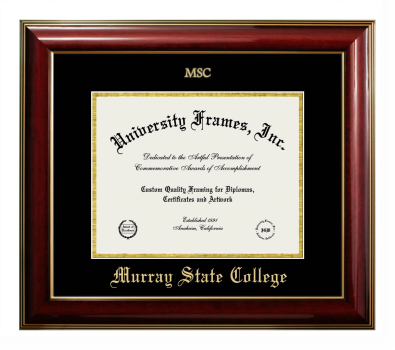 Murray State College Diploma Frame in Classic Mahogany with Gold Trim with Black & Gold Mats for document: 8 1/2"h x 11"w  