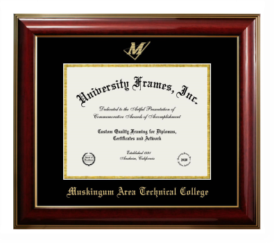 Muskingum Area Technical College Diploma Frame in Classic Mahogany with Gold Trim with Black & Gold Mats for document: 8 1/2"h x 11"w  