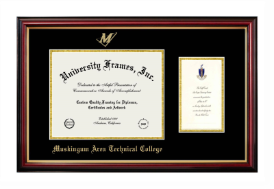 Muskingum Area Technical College Diploma with Announcement Frame in Petite Mahogany with Gold Trim with Black & Gold Mats for document: 8 1/2"h x 11"w  , diploma: 7"h x 4"w  