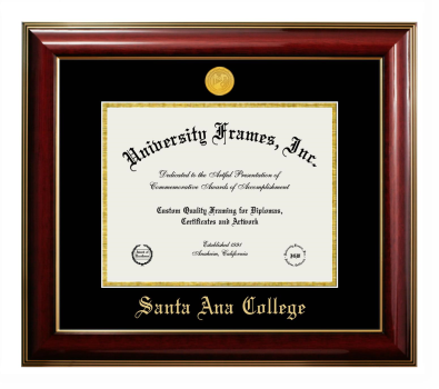 Santa Ana College Diploma Frame in Classic Mahogany with Gold Trim with Black & Gold Mats for document: 8 1/2"h x 11"w  