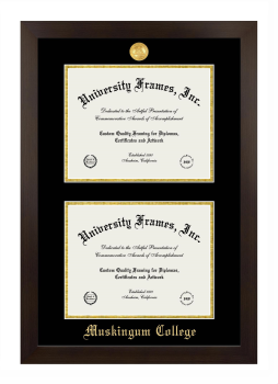 Muskingum College Double Diploma Frame in Manhattan Espresso with Black & Gold Mats for document: 8 1/2"h x 11"w  , document: 8 1/2"h x 11"w  