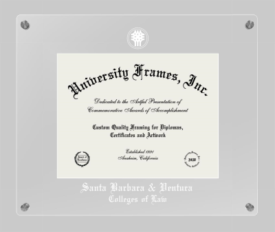 Santa Barbara & Ventura Colleges of Law Lucent Clear-over-Clear Frame in Lucent Clear Moulding with Lucent Clear Mat for document: 8 1/2"h x 11"w  