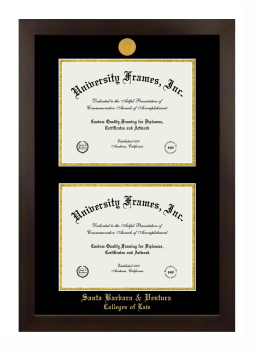 Santa Barbara & Ventura Colleges of Law Double Diploma Frame in Manhattan Espresso with Black & Gold Mats for document: 8 1/2"h x 11"w  , document: 8 1/2"h x 11"w  