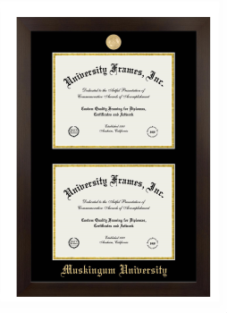Muskingum University Double Diploma Frame in Manhattan Espresso with Black & Gold Mats for document: 8 1/2"h x 11"w  , document: 8 1/2"h x 11"w  