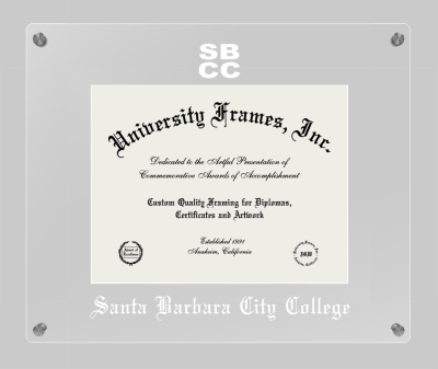 Santa Barbara City College Lucent Clear-over-Clear Frame in Lucent Clear Moulding with Lucent Clear Mat for document: 8 1/2"h x 11"w  