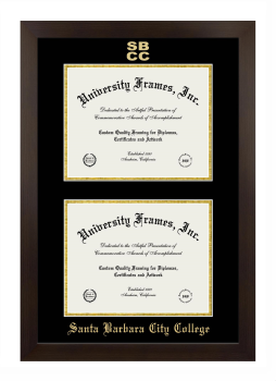 Santa Barbara City College Double Diploma Frame in Manhattan Espresso with Black & Gold Mats for document: 8 1/2"h x 11"w  , document: 8 1/2"h x 11"w  