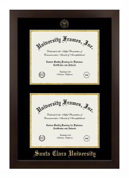 Santa Clara University Double Diploma Frame in Manhattan Espresso with Black & Gold Mats for document: 8 1/2"h x 11"w  , document: 8 1/2"h x 11"w  
