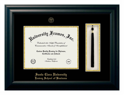 Santa Clara University Leavey School of Business Diploma with Tassel Box Frame in Satin Black with Black & Gold Mats for document: 8 1/2"h x 11"w  