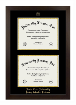 Santa Clara University Leavey School of Business Double Diploma Frame in Manhattan Espresso with Black & Gold Mats for document: 8 1/2"h x 11"w  , document: 8 1/2"h x 11"w  