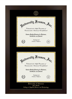 University of Arkansas Fort Smith College of Applied Science and Technology Double Diploma Frame in Manhattan Espresso with Black & Gold Mats for document: 8 1/2"h x 11"w  , document: 8 1/2"h x 11"w  