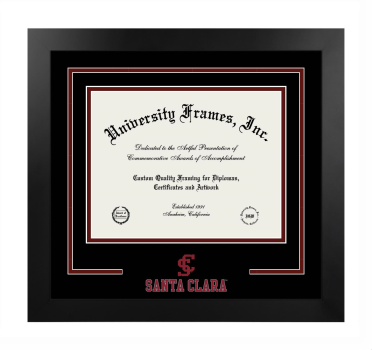 Santa Clara University School of Law Logo Mat Frame in Manhattan Black with Black & Maroon Mats for document: 8 1/2"h x 11"w  