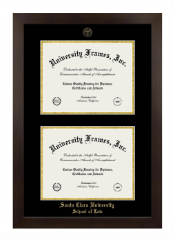 Santa Clara University School of Law Double Diploma Frame in Manhattan Espresso with Black & Gold Mats for document: 8 1/2"h x 11"w  , document: 8 1/2"h x 11"w  