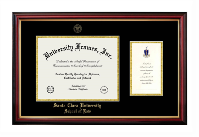 Santa Clara University School of Law Diploma with Announcement Frame in Petite Mahogany with Gold Trim with Black & Gold Mats for document: 8 1/2"h x 11"w  , diploma: 7"h x 4"w  