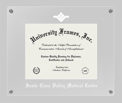 Santa Clara Valley Medical Center Lucent Clear-over-Clear Frame in Lucent Clear Moulding with Lucent Clear Mat for document: 8 1/2"h x 11"w  