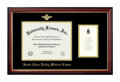 Santa Clara Valley Medical Center Diploma with Announcement Frame in Petite Mahogany with Gold Trim with Black & Gold Mats for document: 8 1/2"h x 11"w  , diploma: 7"h x 4"w  