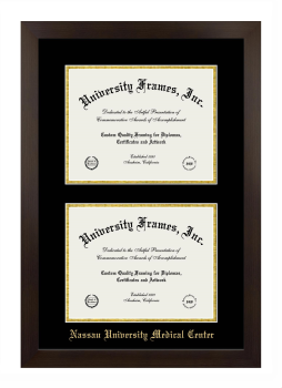 Nassau University Medical Center Double Diploma Frame in Manhattan Espresso with Black & Gold Mats for document: 8 1/2"h x 11"w  , document: 8 1/2"h x 11"w  