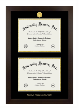 National American University Double Diploma Frame in Manhattan Espresso with Black & Gold Mats for document: 8 1/2"h x 11"w  , document: 8 1/2"h x 11"w  