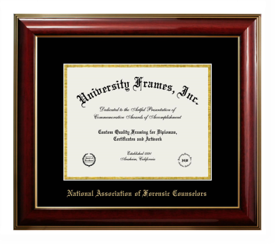 National Association of Forensic Counselors Diploma Frame in Classic Mahogany with Gold Trim with Black & Gold Mats for document: 8 1/2"h x 11"w  
