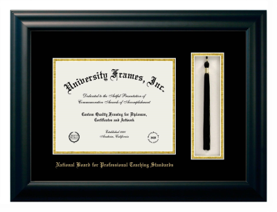 National Board for Professional Teaching Standards Diploma with Tassel Box Frame in Satin Black with Black & Gold Mats for document: 8 1/2"h x 11"w  