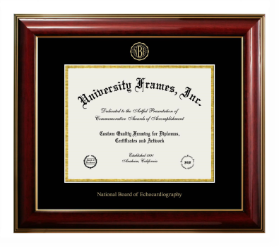 National Board of Echocardiography Diploma Frame in Classic Mahogany with Gold Trim with Black & Gold Mats for document: 8 1/2"h x 11"w  