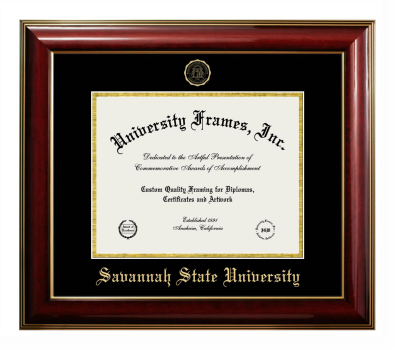 Savannah State University Diploma Frame in Classic Mahogany with Gold Trim with Black & Gold Mats for document: 8 1/2"h x 11"w  