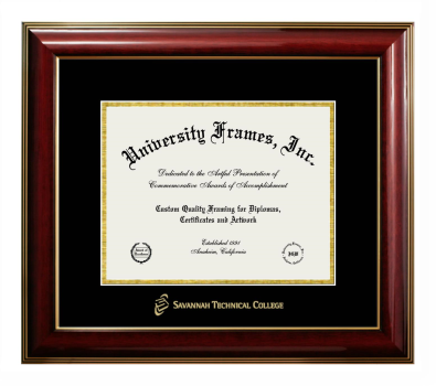 Savannah Technical College Diploma Frame in Classic Mahogany with Gold Trim with Black & Gold Mats for document: 8 1/2"h x 11"w  