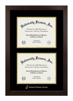 Savannah Technical College Double Diploma Frame in Manhattan Espresso with Black & Gold Mats for document: 8 1/2"h x 11"w  , document: 8 1/2"h x 11"w  