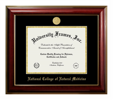 National College of Natural Medicine Diploma Frame in Classic Mahogany with Gold Trim with Black & Gold Mats for document: 8 1/2"h x 11"w  