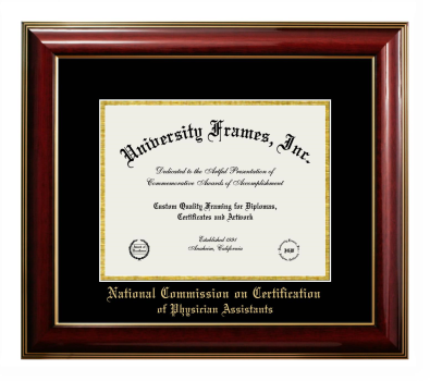 National Commission on Certification of Physician Assistants Diploma Frame in Classic Mahogany with Gold Trim with Black & Gold Mats for document: 8 1/2"h x 11"w  