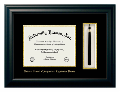 National Council of Architectural Registration Boards Diploma with Tassel Box Frame in Satin Black with Black & Gold Mats for document: 8 1/2"h x 11"w  