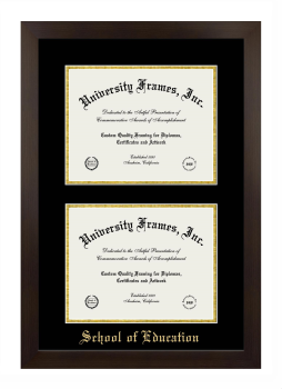 School of Education Double Diploma Frame in Manhattan Espresso with Black & Gold Mats for document: 8 1/2"h x 11"w  , document: 8 1/2"h x 11"w  