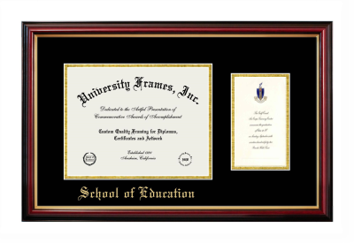 School of Education Diploma with Announcement Frame in Petite Mahogany with Gold Trim with Black & Gold Mats for document: 8 1/2"h x 11"w  , diploma: 7"h x 4"w  